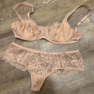 Victoria’s Secret Nude Lace Shimmer Bra and Panty Set